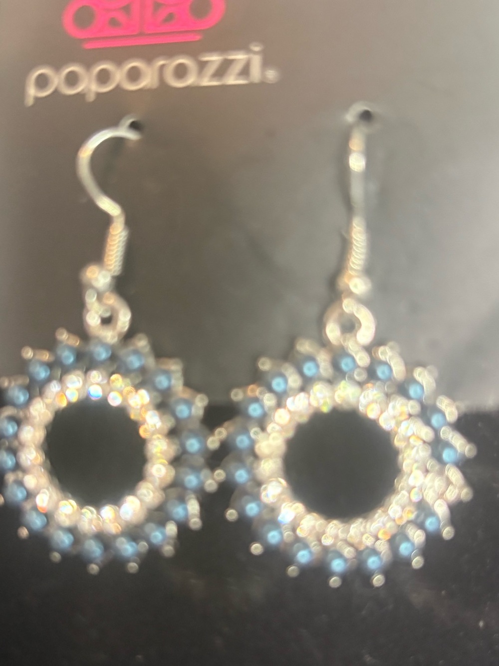 Paparazzi Silver and Blue Sunburst Hoop Earrings